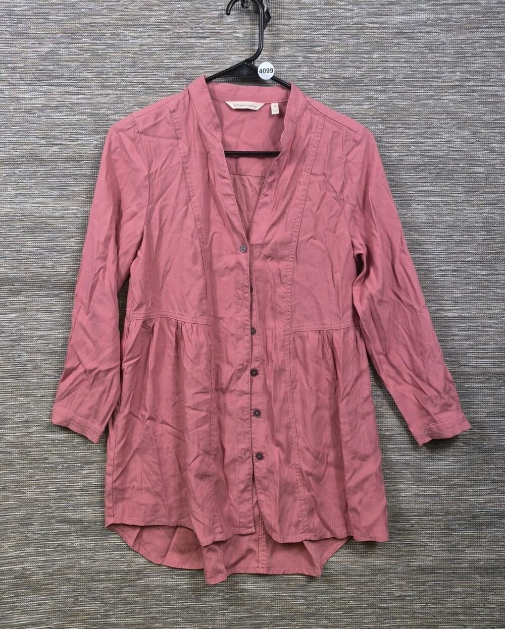 Soft Surroundings Dusty Rose Lyocell Rayon Button Front Tunic Top Blouse Size XS